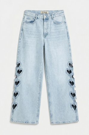 Kadın Ice 4s6-3 Süper Baggy Kalp Nakış Detaylı Özel Tasarım Denim Jean