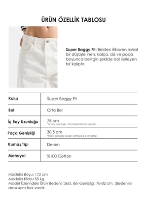 Kadın Kırık Beyaz 7s6-101 Süper Baggy Kalp Detaylı Özel Tasarım Denim Jean