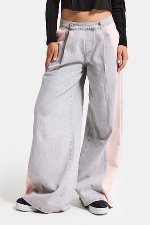 Kadın Gri Pembe 3s6-12 Palazzo Fit Çift Parça Özel Tasarım Denim Jean
