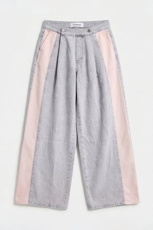Kadın Gri Pembe 3s6-12 Palazzo Fit Çift Parça Özel Tasarım Denim Jean