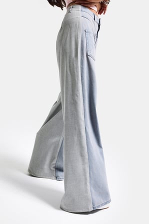 Kadın Gri Kot 2s6-89 Mega Baggy Çift Parça Önden Cepli Tasarım Denim Jean