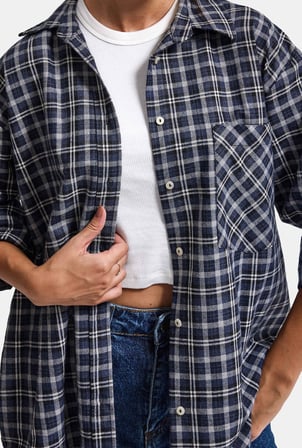 Kadın Gri Laci Ekose w6-54 Oversize Gömlek