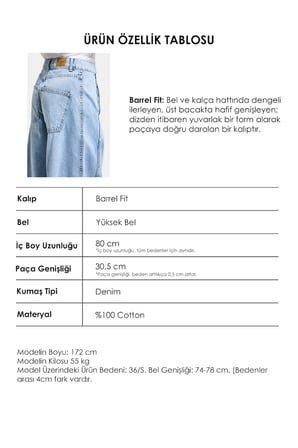Kadın Ice 4s6-3 Barrel Yüksek Bel Fit Süper Bol Kesim Kemer Detaylı Tasarım Denim Jean