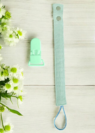 Pamuk Müslin Bebek Emzik Askısı - 1 Plastik Klips, Kolay Açılır Emzik Tutacağı / Zinciri | 2x25 cm