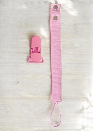 Pamuk Müslin Bebek Emzik Askısı - 1 Plastik Klips, Kolay Açılır Emzik Tutacağı / Zinciri | 2x25 cm
