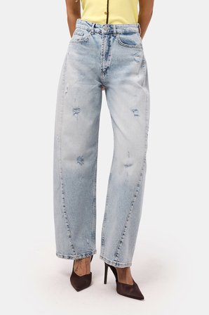 Kadın Kot Renk 12s6-3 Mid Rise Baggy Barrel Fit Denim Jean