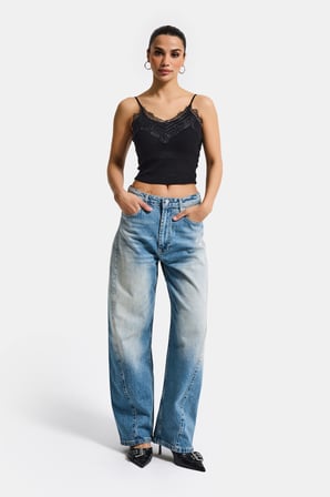 Kadın T.Kot Rengi 4s6-32 Mid Rise Baggy Barrel Komfort Kumaş Denim Jean