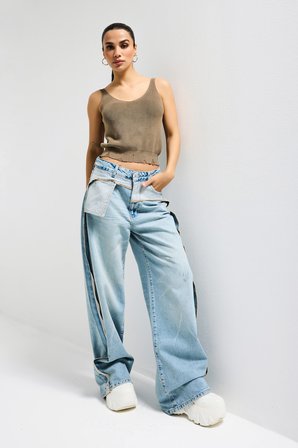 Kadın T.Kot Rengi 12s6-32 Süper Baggy Fit Özel Tasarım Denim Jean