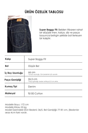 Kadın İndigo Selvedge 7s6-50 Baggy Low Rise Fit Tokyo %100 Koton Denim Jean