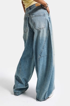 Kadın Kot Rengi 4s6-32 Süper Baggy Fit Kemer Detaylı Özel Tasarım Denim Jean
