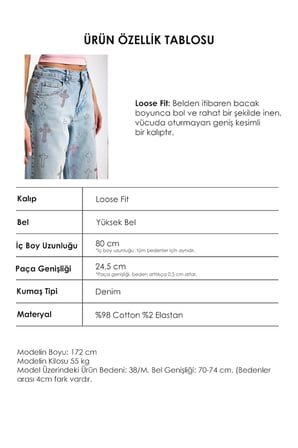 Kadın Kot Rengi T-4s6-32 Özel Parlak Taşlı Elastan Kumaş Tasarım Denim Jean