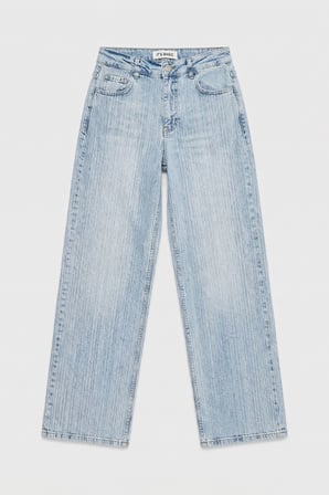 Kadın Kot Rengi T-4s6-3 Loose Fit Ön Arka Parlak Taşlı Tasarım Denim Jean