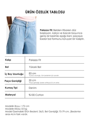 Kadın Mavi 1s6-3 Süper Palazzo Fit Viskon Özel Kumaş Dökümlü Denim Jean