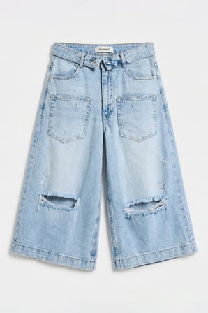 Kadın Mavi 12s6-3 Süper Baggy Fit Kemer Detaylı Maxi Boy Denim Şort