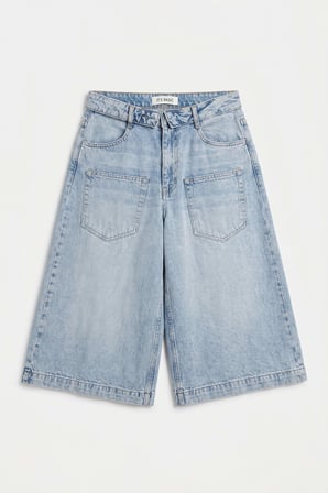 Kadın Mavi 4s6-3 Süper Baggy Fit Kemer Detaylı Maxi Boy Denim Jort