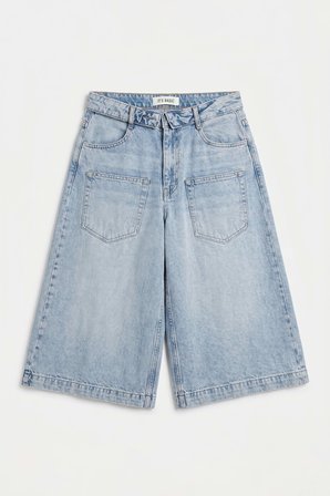 Kadın Mavi 4s6-3 Süper Baggy Fit Kemer Detaylı Maxi Boy Denim Jort