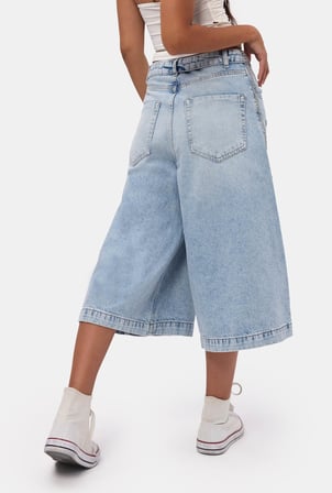 Kadın Mavi 4s6-3 Süper Baggy Fit Kemer Detaylı Maxi Boy Denim Jort