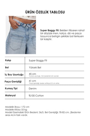 Kadın Mavi 4s6-3 Süper Baggy Fit Kemer Detaylı Maxi Boy Denim Jort