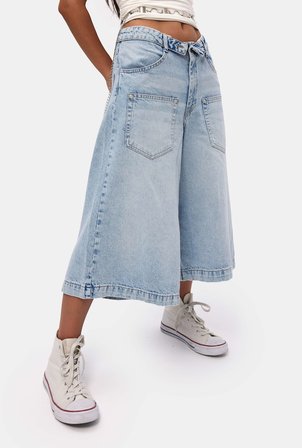 Kadın Mavi 4s6-3 Süper Baggy Fit Kemer Detaylı Maxi Boy Denim Jort