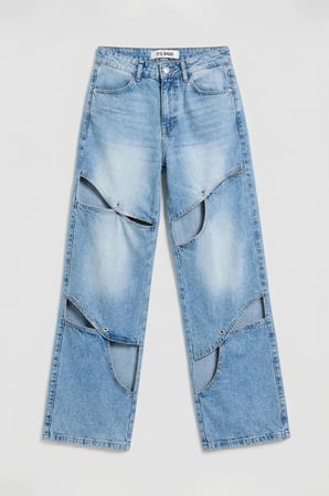 Kadın Mavi 4s6-27 Loose Fit %100 Koton Özel Tasarım Denim Jean