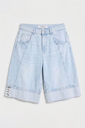 Kadın Ice Renk 4s6-3 Baggy Fit Maxi Boy Özel Tasarım Denim Bermuda Şort