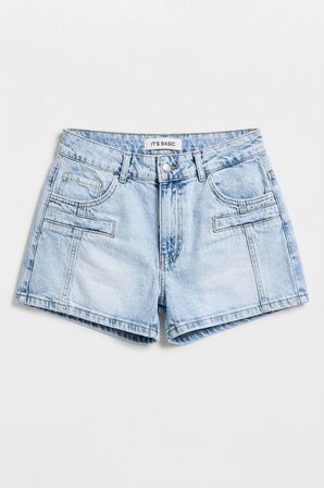 Kadın Ice Renk 4s6-3 Mom Fit Cep Detaylı Komfort Kumaş Denim Şort