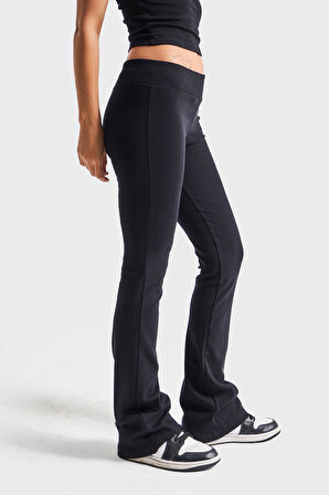 Kadın Siyah s5-1 Slim Fit Süper Esnek Kumaş Flare Fit Pantolon