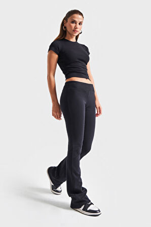 Kadın Siyah s5-1 Slim Fit Süper Esnek Kumaş Flare Fit Pantolon
