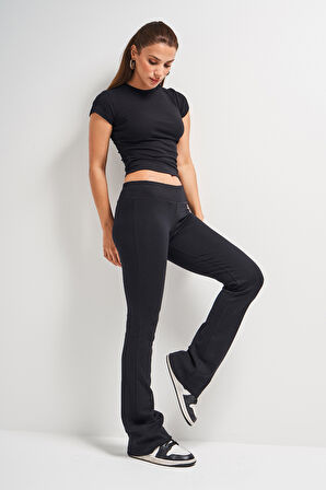Kadın Siyah s5-1 Slim Fit Süper Esnek Kumaş Flare Fit Pantolon