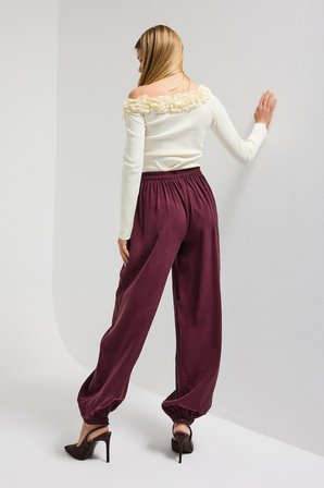 Kadın Bordo s6-35 Baggy Jogger Bol Kesim Pantolon