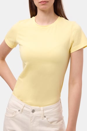 Kadın Light Sarı s6-108 Bisiklet Yaka %100 Organik Pamuk Esnek Kumaş T-Shirt