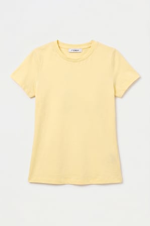 Kadın Light Sarı s6-108 Bisiklet Yaka %100 Organik Pamuk Esnek Kumaş T-Shirt