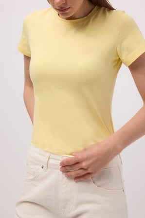 Kadın Light Sarı s6-108 Bisiklet Yaka %100 Organik Pamuk Esnek Kumaş T-Shirt