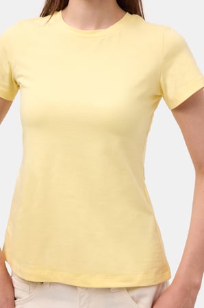 Kadın Light Sarı s6-108 Bisiklet Yaka %100 Organik Pamuk Esnek Kumaş T-Shirt
