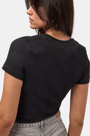 Kadın Siyah s6-1 Bisiklet Yaka %100 Organik Pamuk Esnek Kumaş T-Shirt