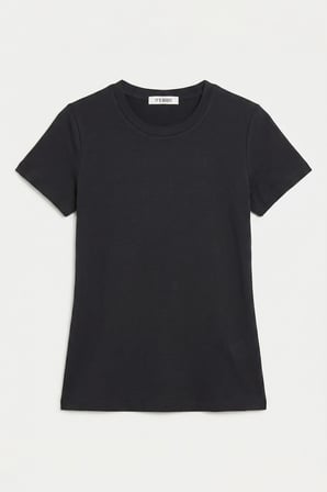 Kadın Siyah s6-1 Bisiklet Yaka %100 Organik Pamuk Esnek Kumaş T-Shirt