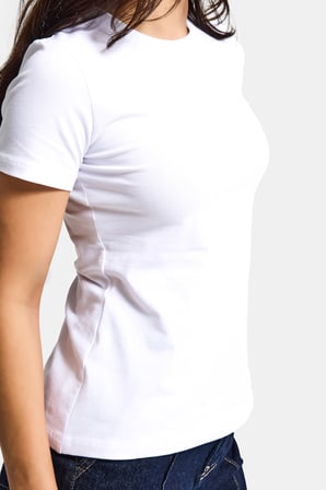 Kadın Beyaz s6-2 Bisiklet Yaka %100 Organik Pamuk Esnek Kumaş T-Shirt