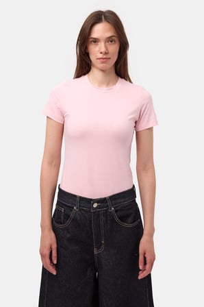 Kadın Light Pembe s6-98 Bisiklet Yaka %100 Organik Pamuk Esnek Kumaş T-Shirt