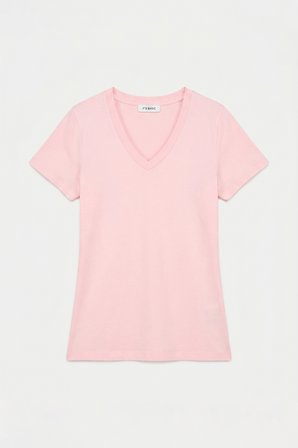 Kadın Light Pembe s6-98 V Yaka %100 Organik Pamuk Esnek Kumaş T-Shirt