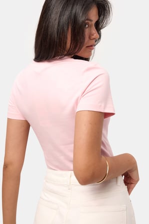 Kadın Light Pembe s6-98 V Yaka %100 Organik Pamuk Esnek Kumaş T-Shirt