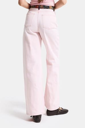 Kadın Pembe 3s6-98 Wide Leg Etnik Desenli Tasarım Denim Jean