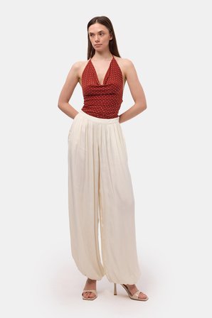 Kadın Kırık Beyaz s6-101 Süper Bol Kesim Baggy Fit Özel Kumaş Tasarım Pantolon