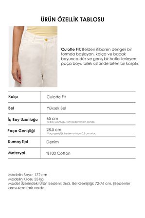 Kadın Kırık Beyaz 7s6-101 Culotte Fit Çiçek Nakışlı Tasarım Denim Jean