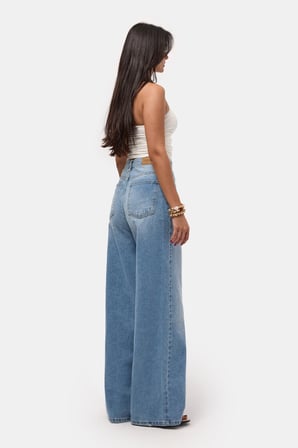 Kadın Kot Rengi 2s6-3 Palazzo Baggy Fit Kemer Detaylı Tasarım Denim Jean