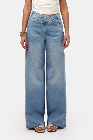 Kadın Kot Rengi 2s6-3 Palazzo Baggy Fit Kemer Detaylı Tasarım Denim Jean
