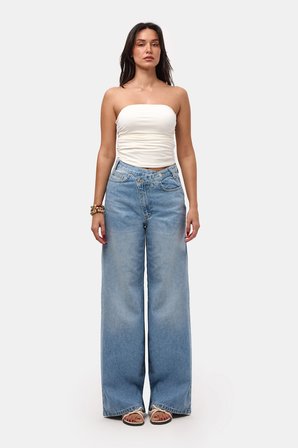 Kadın Kot Rengi 2s6-3 Palazzo Baggy Fit Kemer Detaylı Tasarım Denim Jean