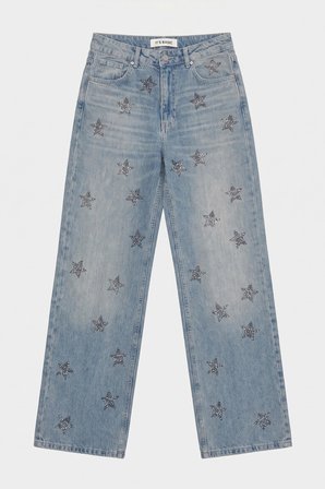 Kadın T.Kot Rengi T-4s6-32 Straight Fit Parlak Taşlı Özel Tasarım Denim Jean