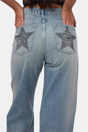 Kadın T.Kot Rengi T-4s6-32 Straight Fit Parlak Taşlı Özel Tasarım Denim Jean