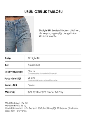Kadın T.Kot Rengi T-4s6-32 Straight Fit Parlak Taşlı Özel Tasarım Denim Jean
