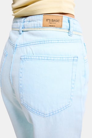 Kadın Bebe Mavi 3s6-103 Loose Fit Özel Yıkama Tasarım Denim Jean